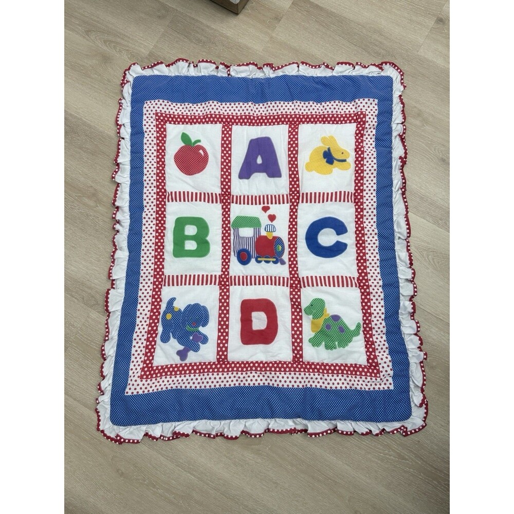 Vintage Cuddle Me Ruffle ABC Train Puppy Dinosaur Baby Quilt Blanket Noel Joanna